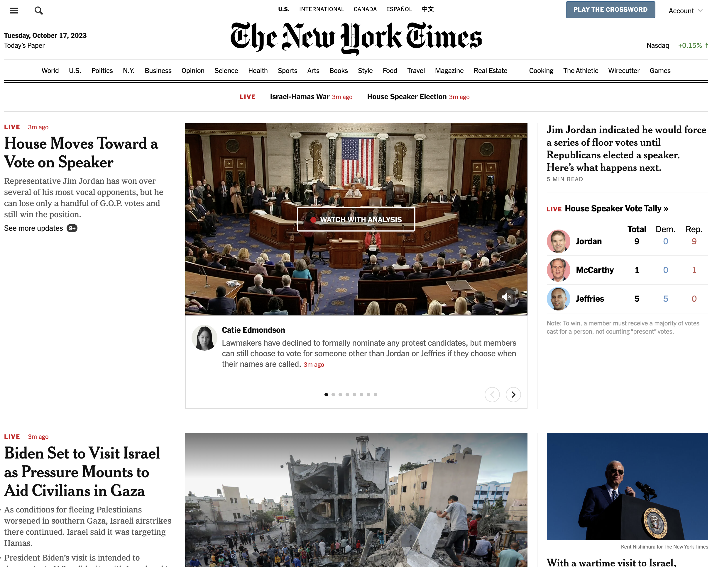 The New York Times desktop front page