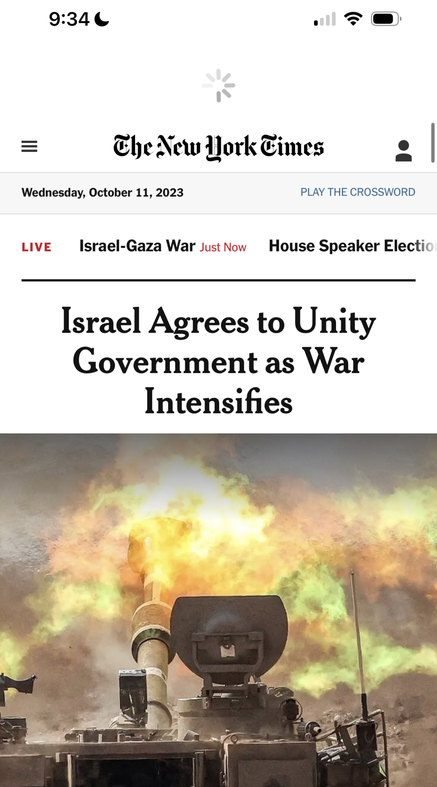 The New York Times mobile front page